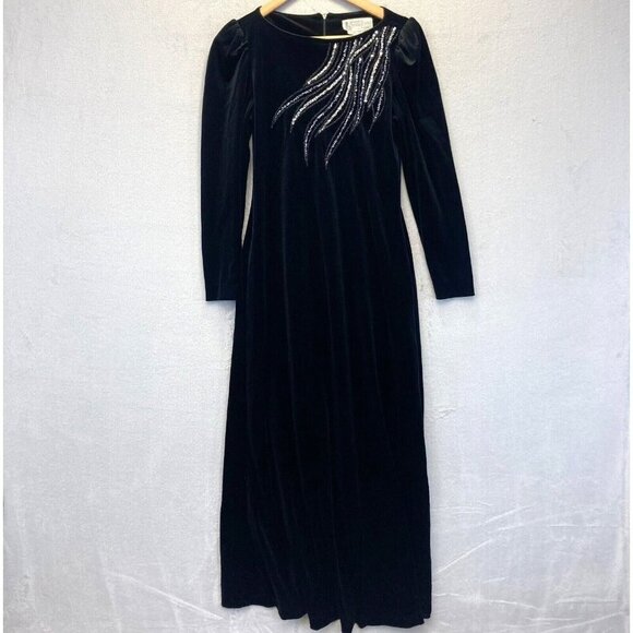 Vintage Tom Bezduda For Barad Velvet Maxi Dress Petite Small Witchy Goth Formal - Picture 1 of 16